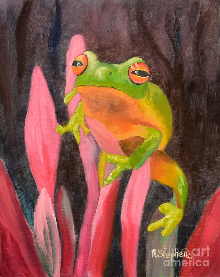 Green Tree Frog Painting by Nina Stephens