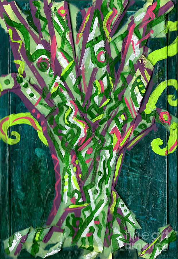 Green Tree With Pink Painting by Genevieve Esson