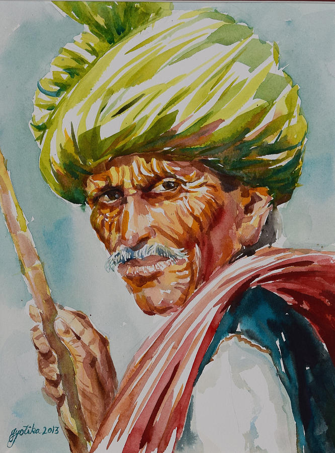 Green Turban Painting by Jyotika Shroff