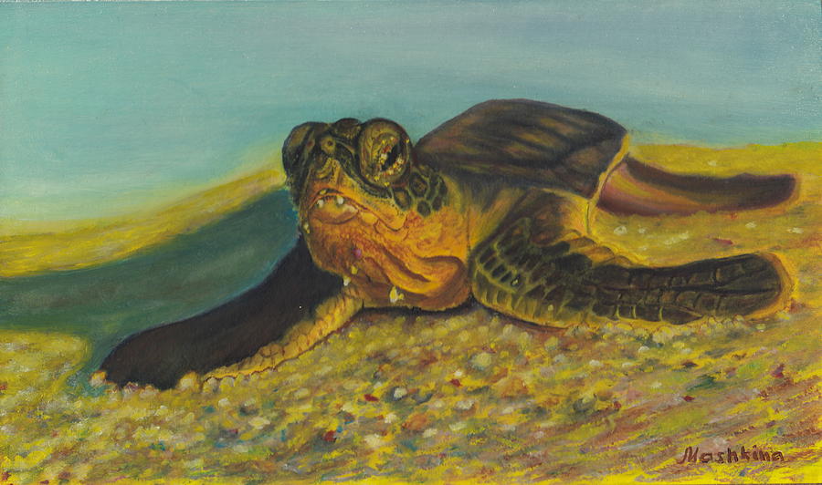 Turtle Painting - Green Turtle by Evgeniya Mashkina