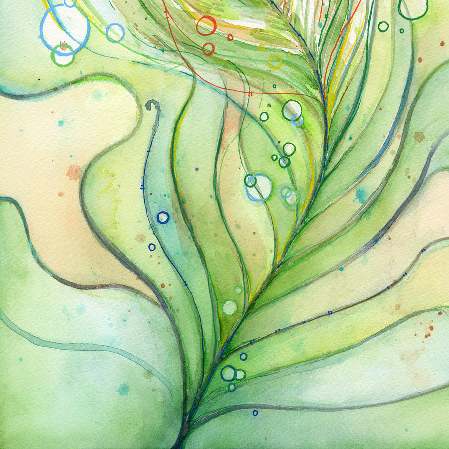 Peacock Painting - Green Watercolor Bubbles by Olga Shvartsur