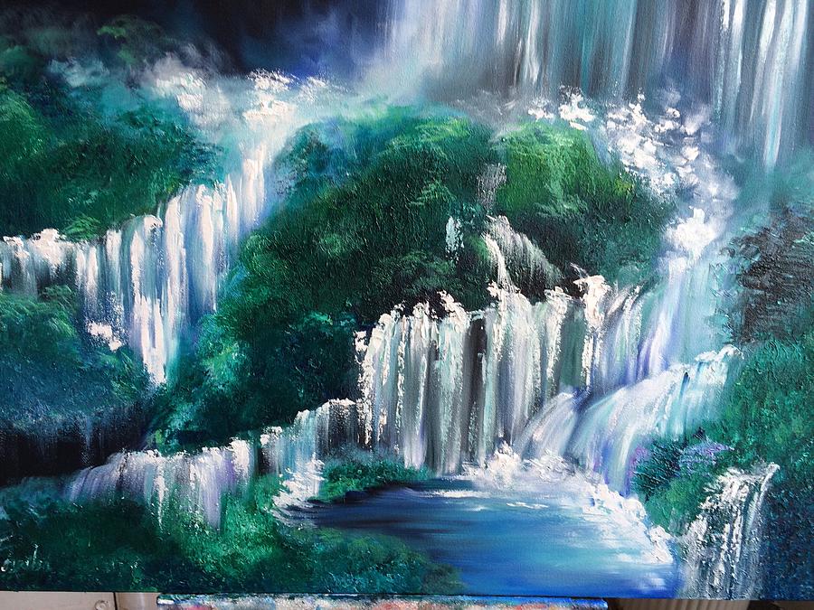 Green waterfall Painting by Fariba Shivaei - Fine Art America