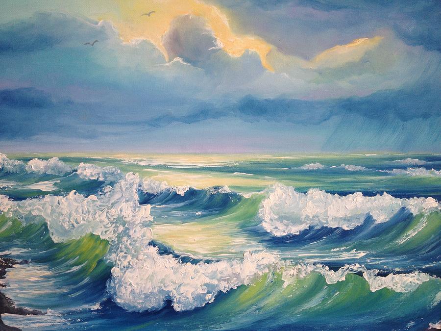 Green waves Painting by Michell Givens