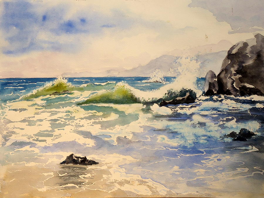 Waves Painting - Green Waves by Sandra Stone