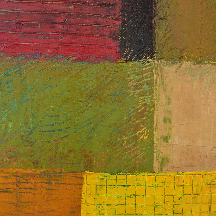 Green with Yellow Boxes 2.0 Painting by Michelle Calkins