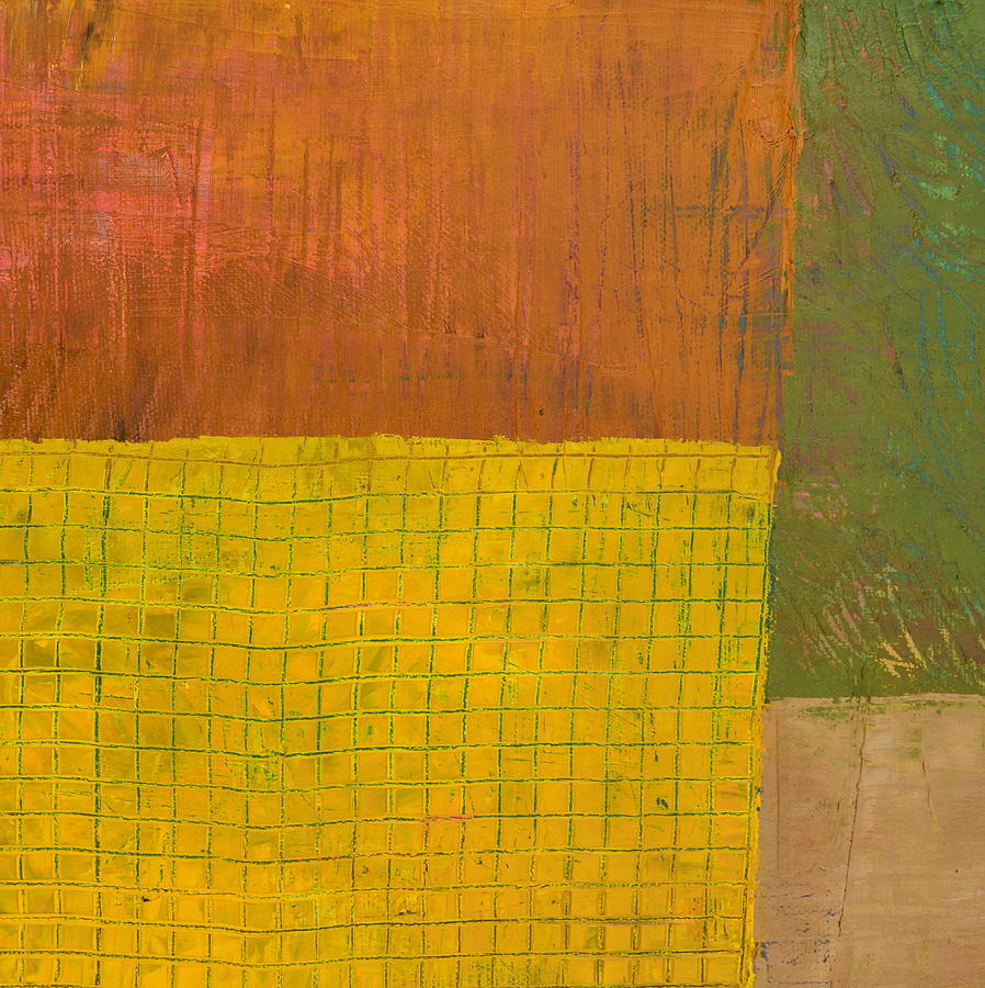 Green with Yellow Boxes Painting by Michelle Calkins