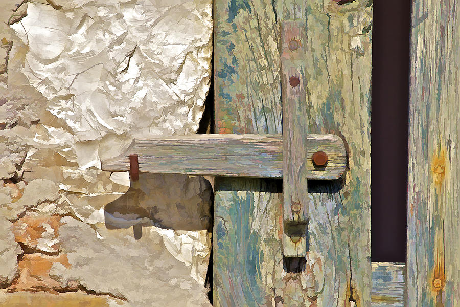 Green Wood Weathered Rustic Door Handle of Old World Tuscany II Photograph by David Letts