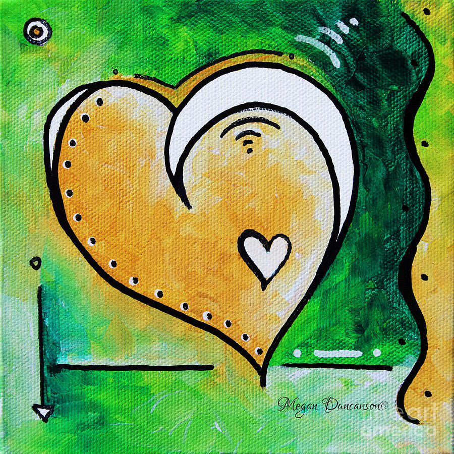 Unique Painting - Green Yellow Heart Love Painting Pop Art Peace by Megan Duncanson by Megan Aroon