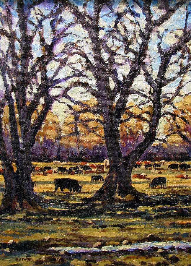 Cow Painting - Greenbelt Cows by Les Herman