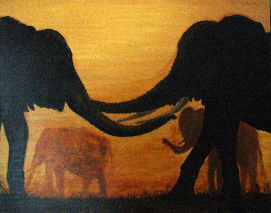 Greeting Elephants at Sunset Painting by Mackenzie Moulton