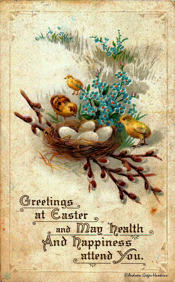 Easter Photograph - Greetings at Easter 1918 Vintage Postcard by Audreen Gieger