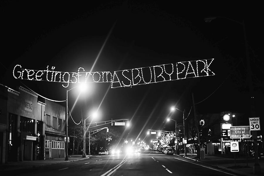Holiday Photograph - Greetings from Asbury Park New Jersey Black and White by Terry DeLuco