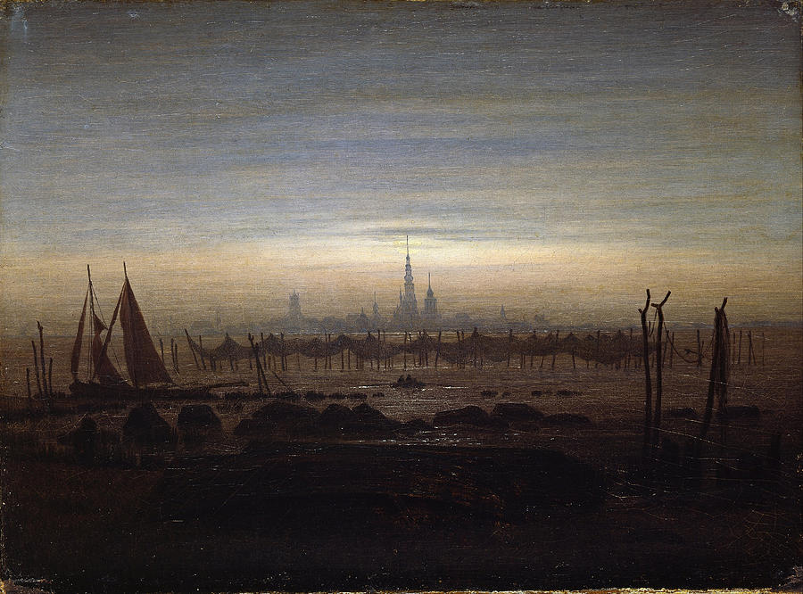 Greifswald in moonlight Painting by Caspar David Friedrich