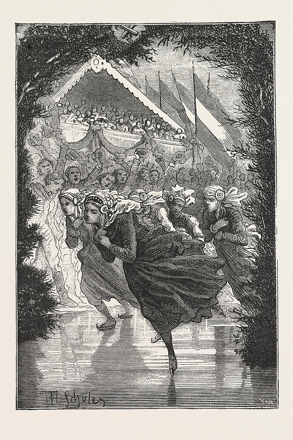 Vintage Drawing - Gretel Wins The Silver Skates by English School