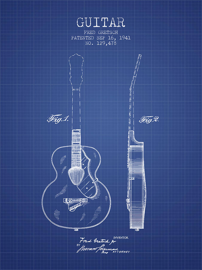 Music Digital Art - Gretsch guitar patent Drawing from 1941 - Blueprint by Aged Pixel