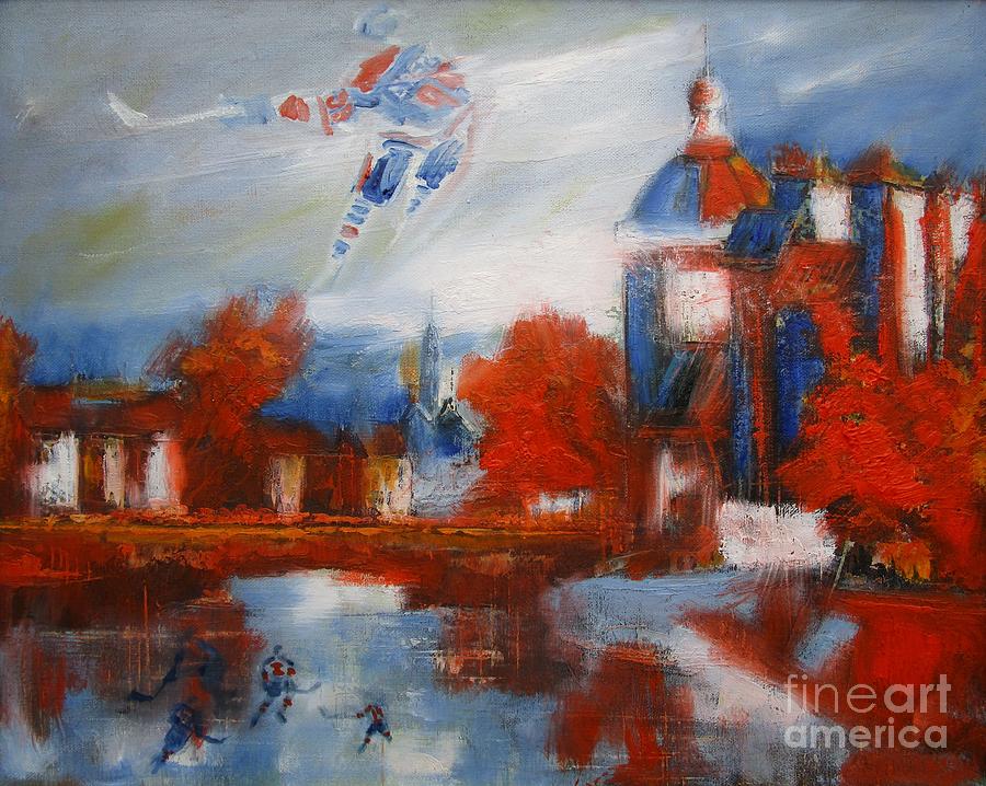 Wayne Gretzky Painting - Gretzky and frozen river players by John Sabey Jr