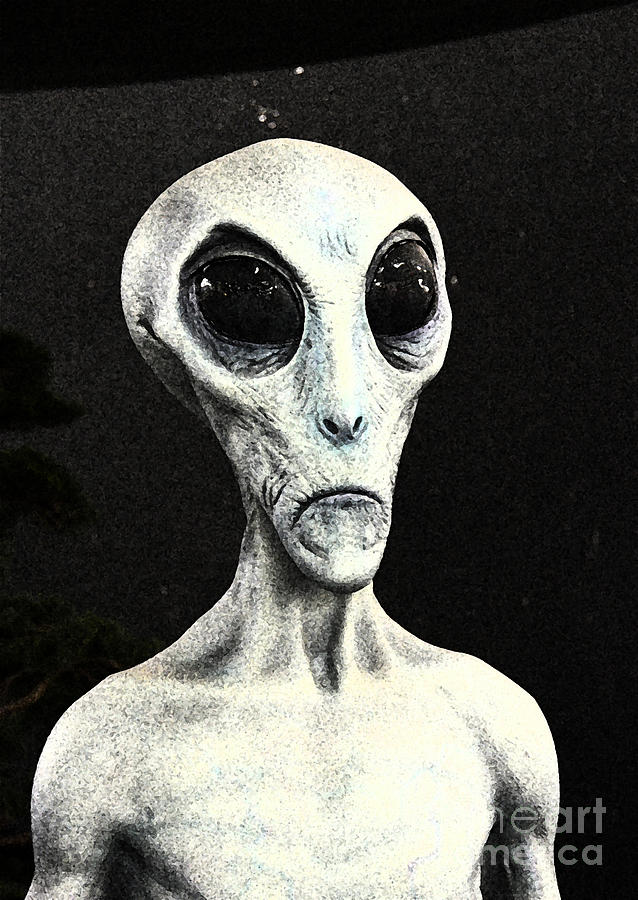 Grey Alien Science Fiction Portrait Black and White Fresco Digital Art Digital Art by Shawn OBrien