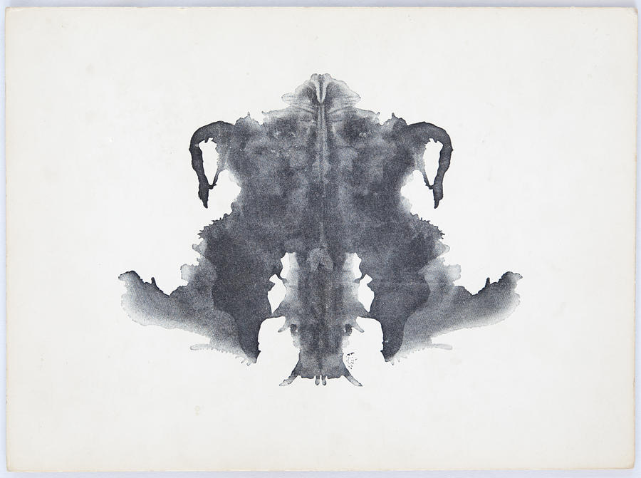 Grey and black Rorschach Ink Blot on a white background Photograph by Zmeel