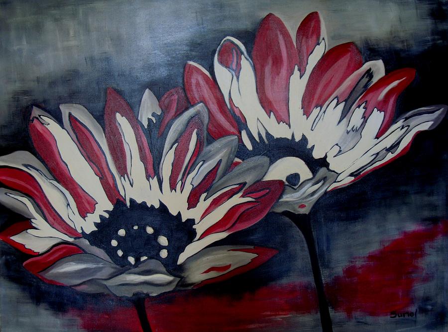 Grey and Pink Daisies Painting by Sunel De Lange