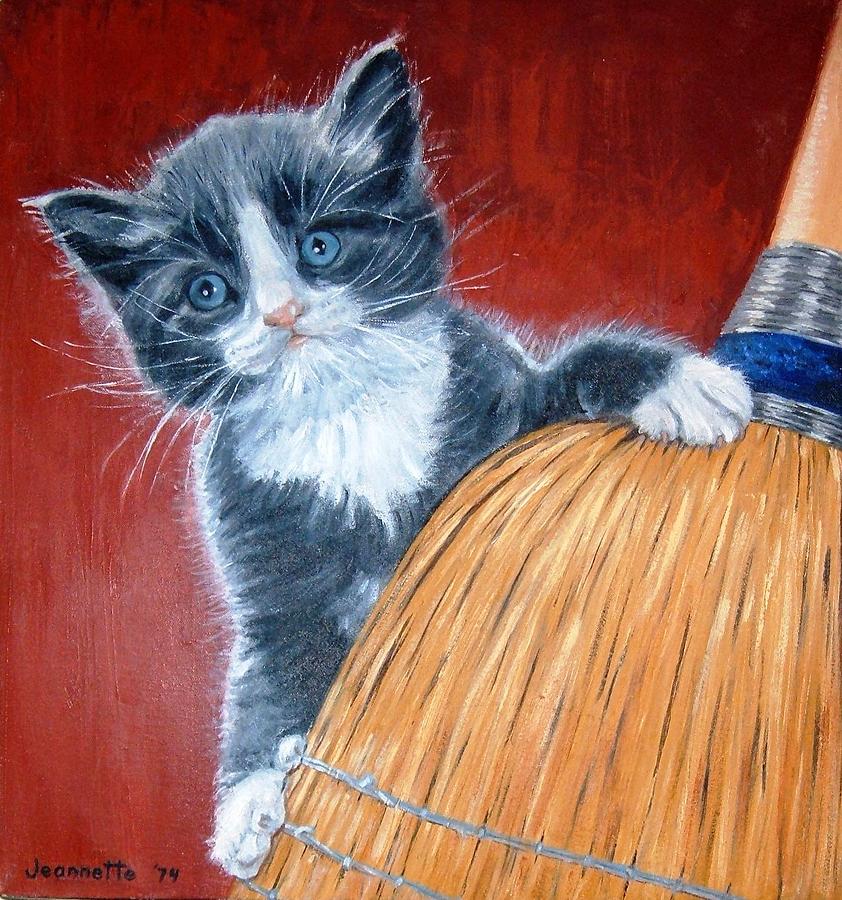 Grey and White Cat Painting by Jeannette Tramontano