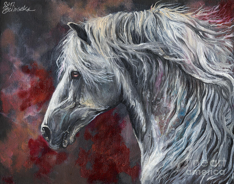 Grey andalusian horse oil painting 2013 11 26 Painting by Ang El