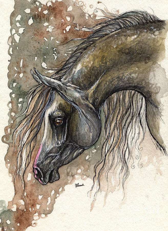 Grey arabian horse 2014 01 09 Painting by Ang El