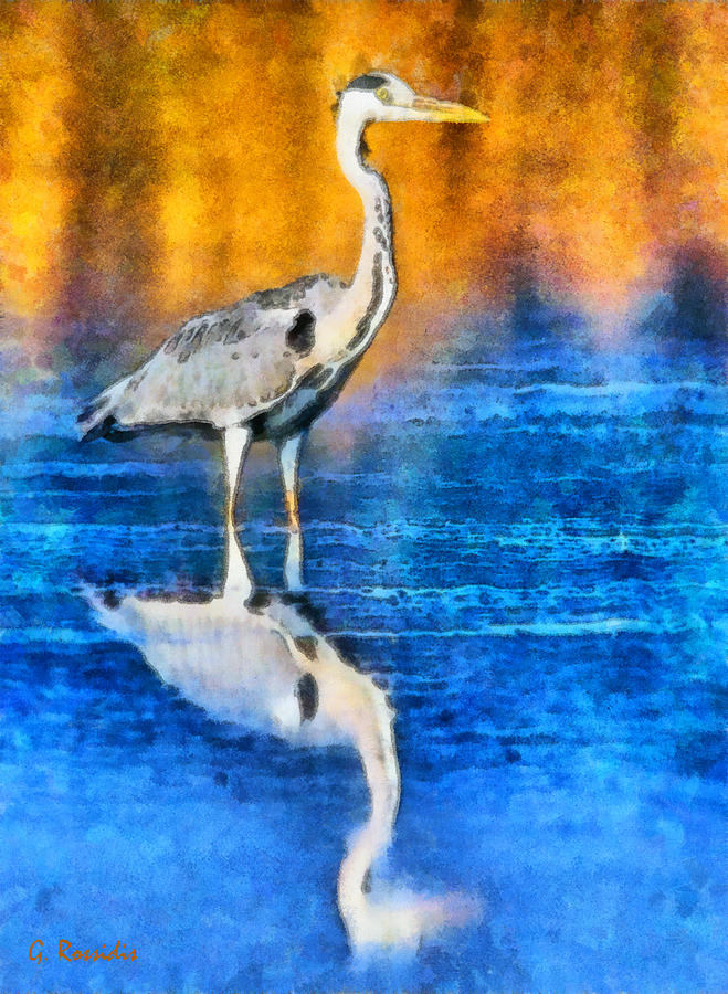Grey heron Painting by George Rossidis