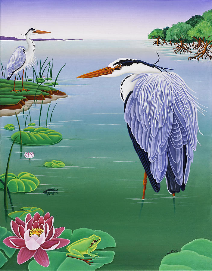 Heron Painting - Grey Heron by Raul Del Rio