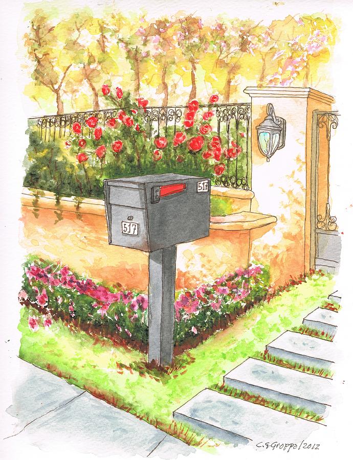 Grey mail box in Beverly Hills - California Painting by Carlos G Groppa