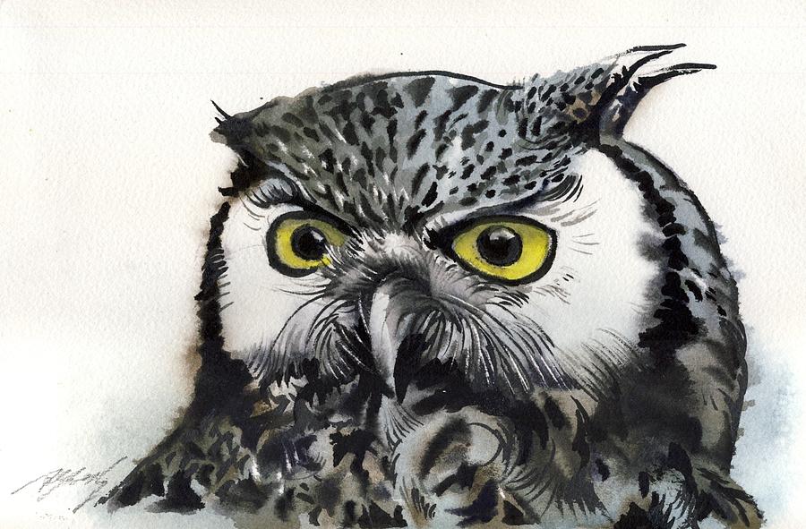 Grey Owl Painting by Alfred Ng
