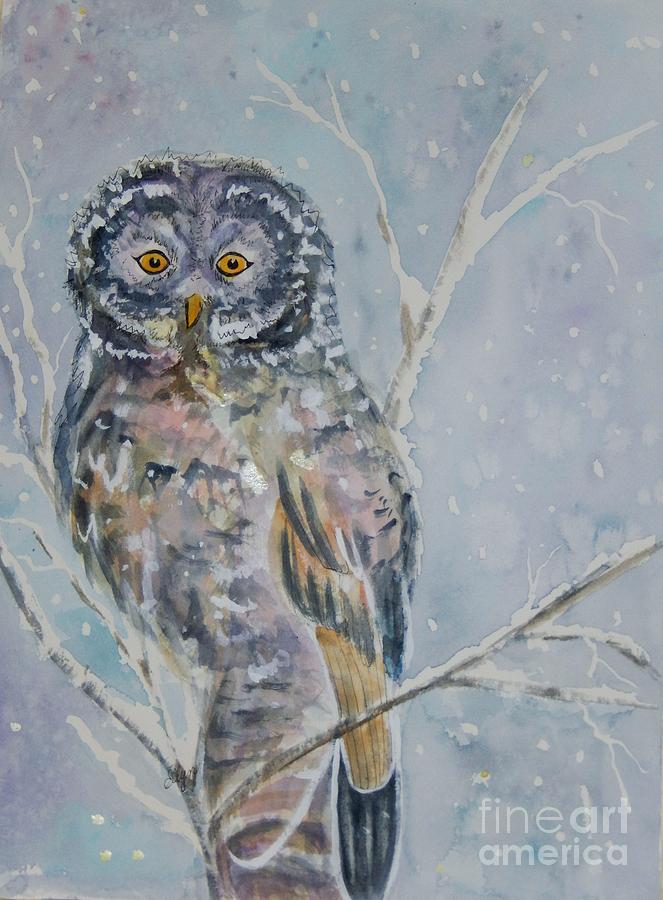 Owl Painting - Great Gray Owl On A Snowy Day by Ellen Levinson