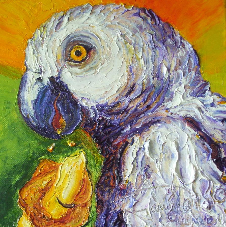 Grey Parrot and Juicy Mango Painting by Paris Wyatt Llanso