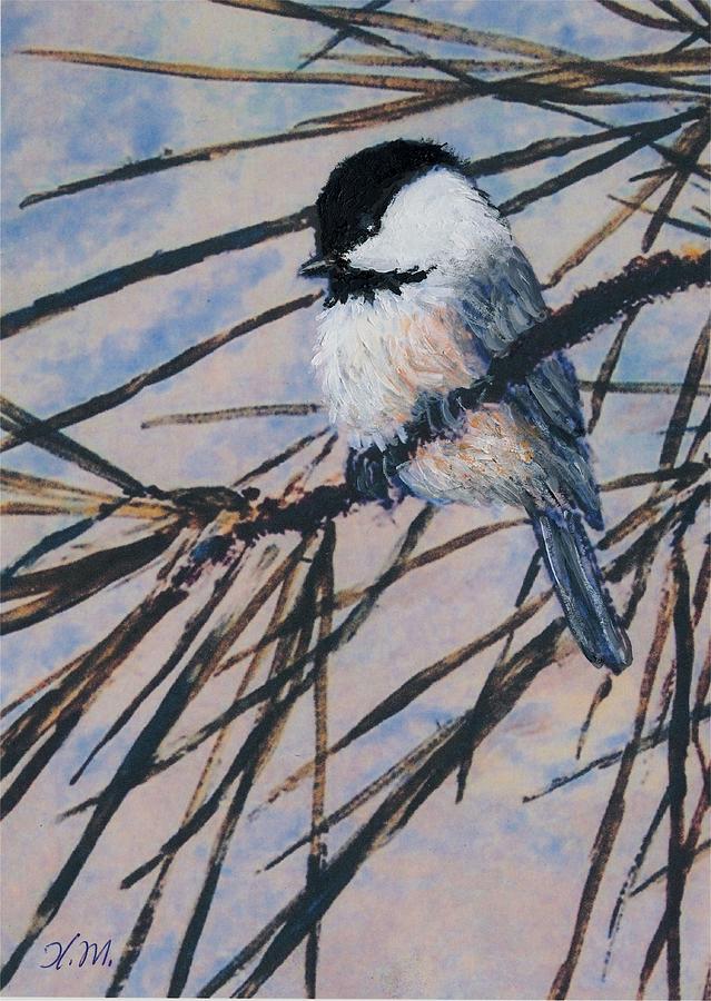 Grey Pine Chickadee Detail Print 2 Painting by Kathleen McDermott