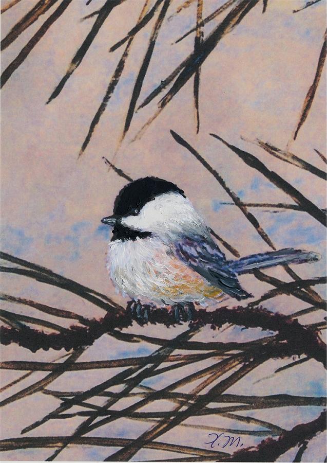 Grey Pine Chickadee Detail Print Painting by Kathleen McDermott