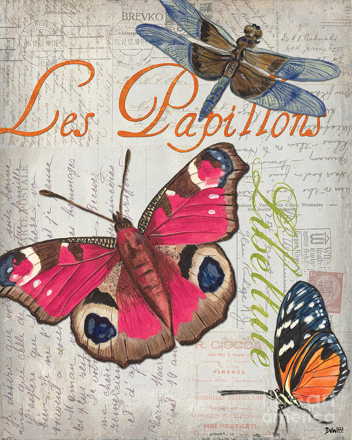 Butterfly Painting - Grey Postcard Butterflies 1 by Debbie DeWitt