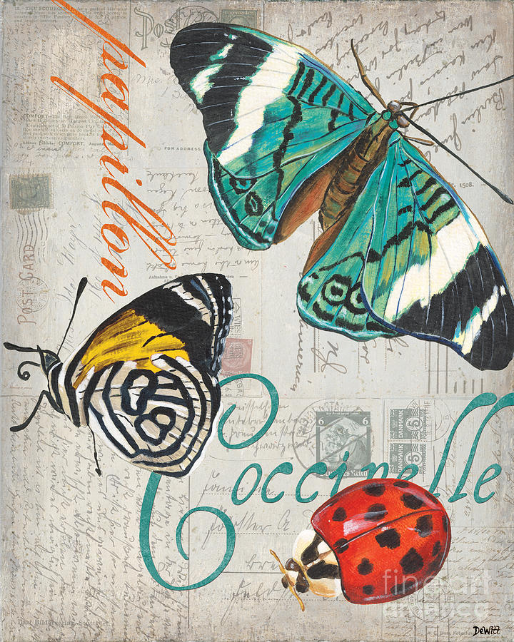 Grey Postcard Butterflies 2 Painting by Debbie DeWitt