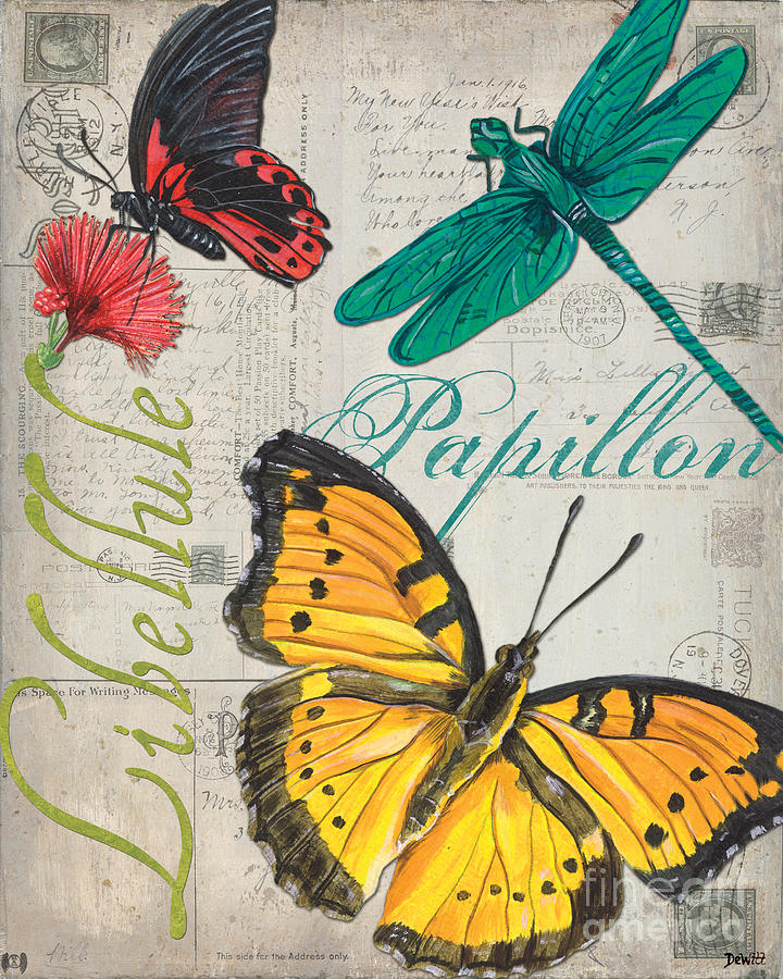 Butterfly Painting - Grey Postcard Butterflies 3 by Debbie DeWitt
