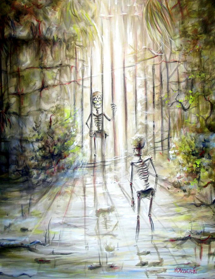 Grey Skeleton Gate Painting by Heather Calderon