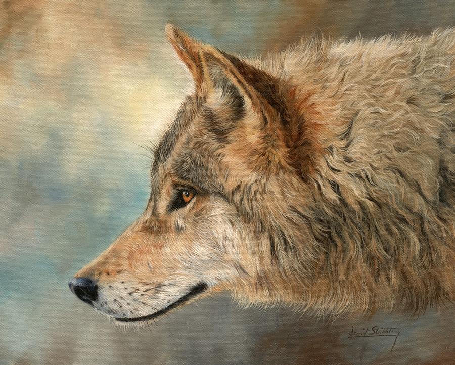 Wolves Painting - Grey Wolf 3 by David Stribbling