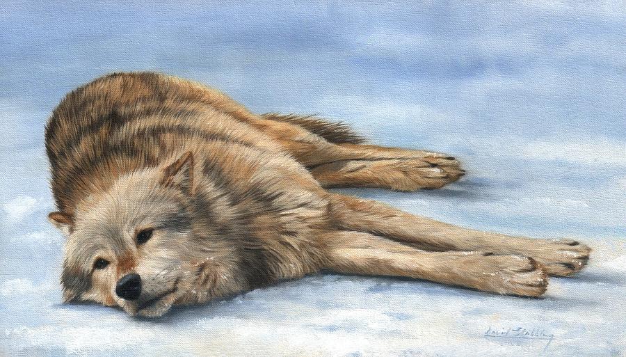 Grey Wolf Painting Painting by David Stribbling