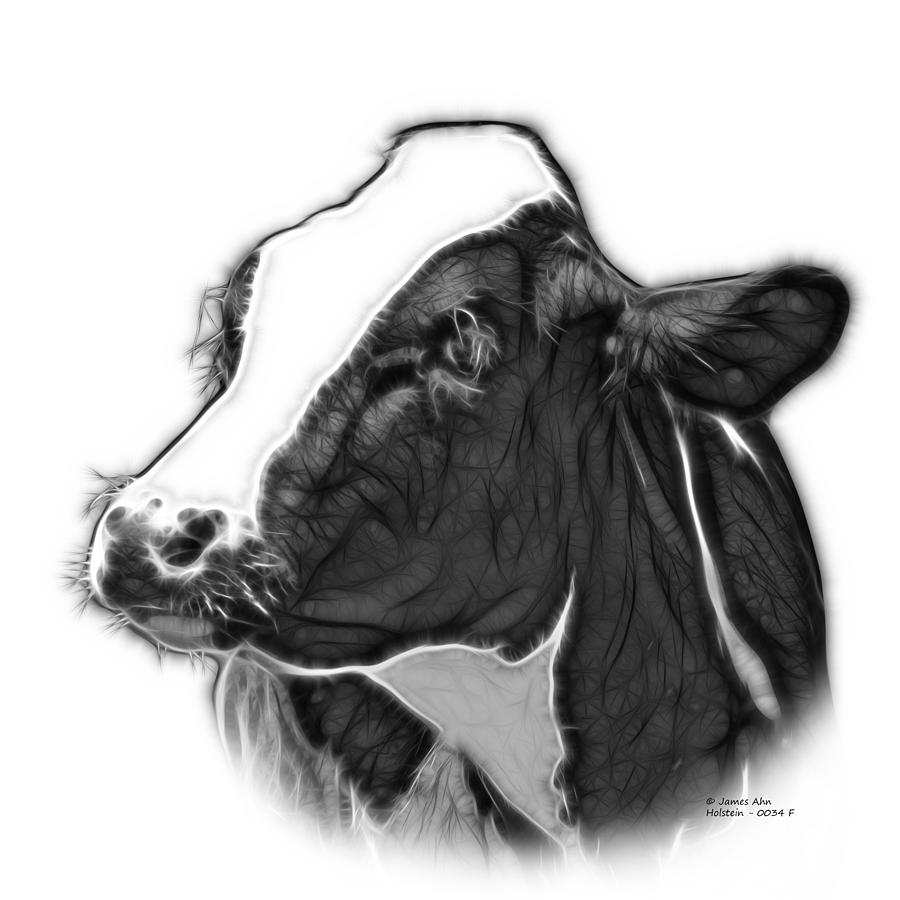 Greyscale Cow Holstein - 0034 FS Digital Art by James Ahn | Fine Art ...