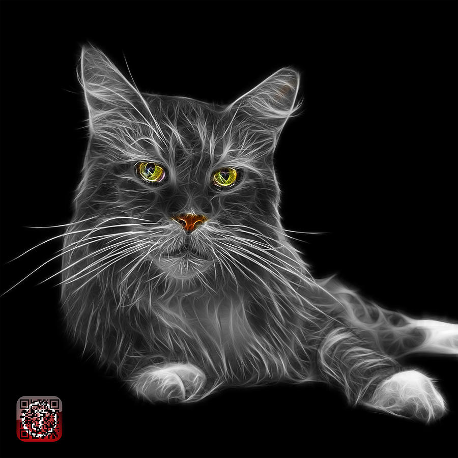 Greyscale Maine Coon Cat - 3926 - BB Painting by James Ahn