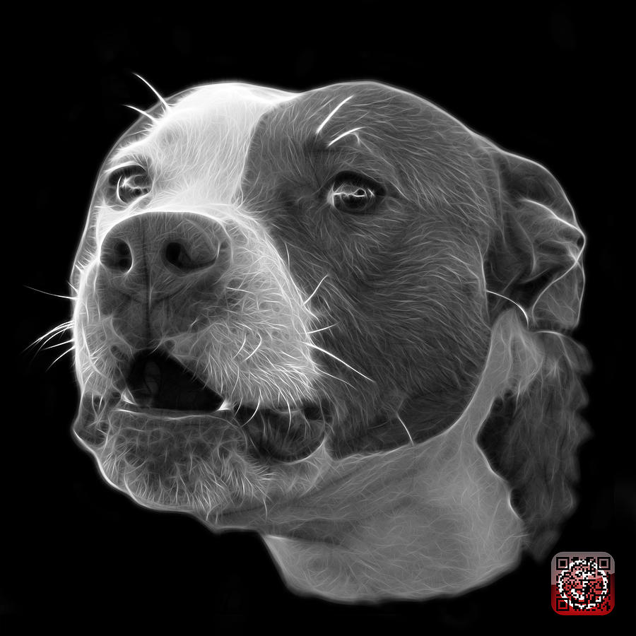 Greyscale Pitbull Dog 7769 - Bb - Fractal Dog Art Mixed Media by James Ahn