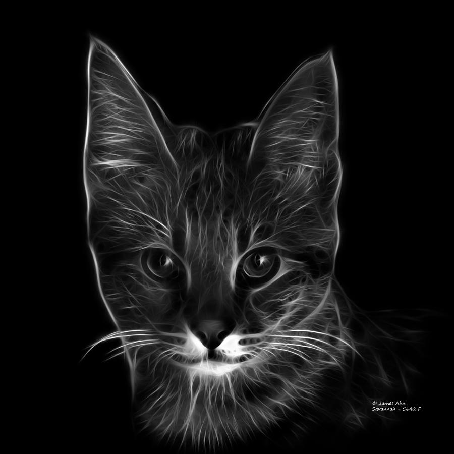 Cat Digital Art - Greyscale Savannah Cat - 5462 F by James Ahn
