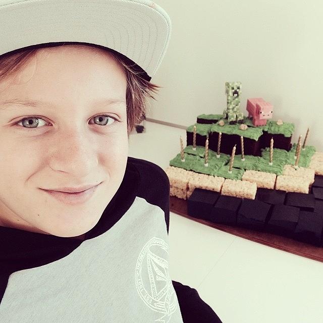 Griffin & His Minecraft Cake That He Photograph by Tifanie Chaney