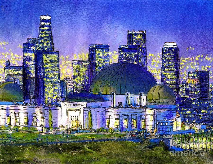Griffith Park with LA Nocturne Painting by Randy Sprout