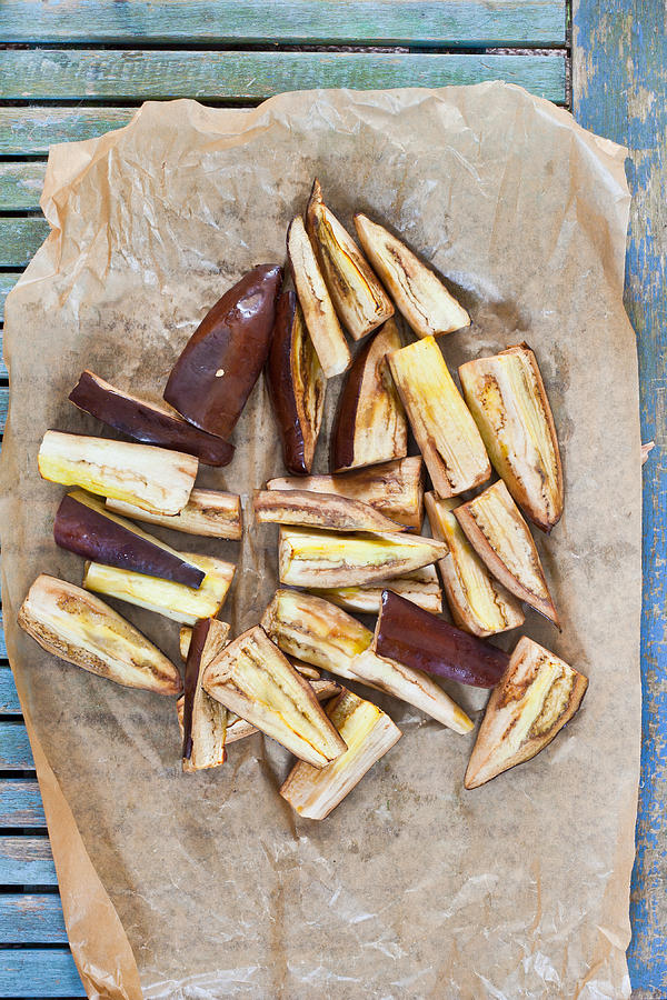Fruit Photograph - Grilled aubergine by Tom Gowanlock