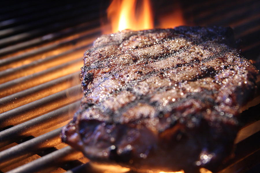 Grilled Steak with Flame Photograph by Mike Lang