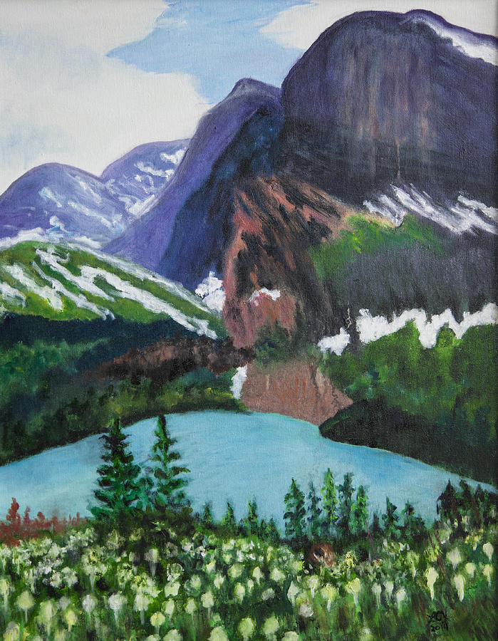 Bear Grass in Glacier Park Painting by Lucille  Valentino