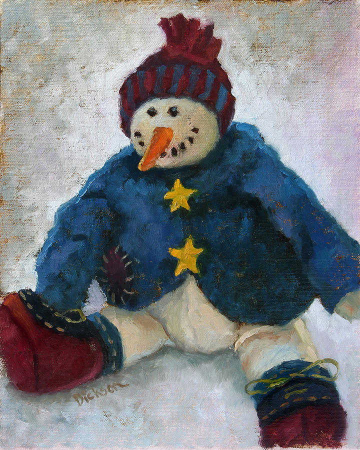 Winter Painting - Grinning Snowman by Jeff Dickson